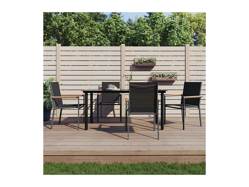 Ivanna  Ensemble à manger de jardin 5 pcs noir textilène et acier