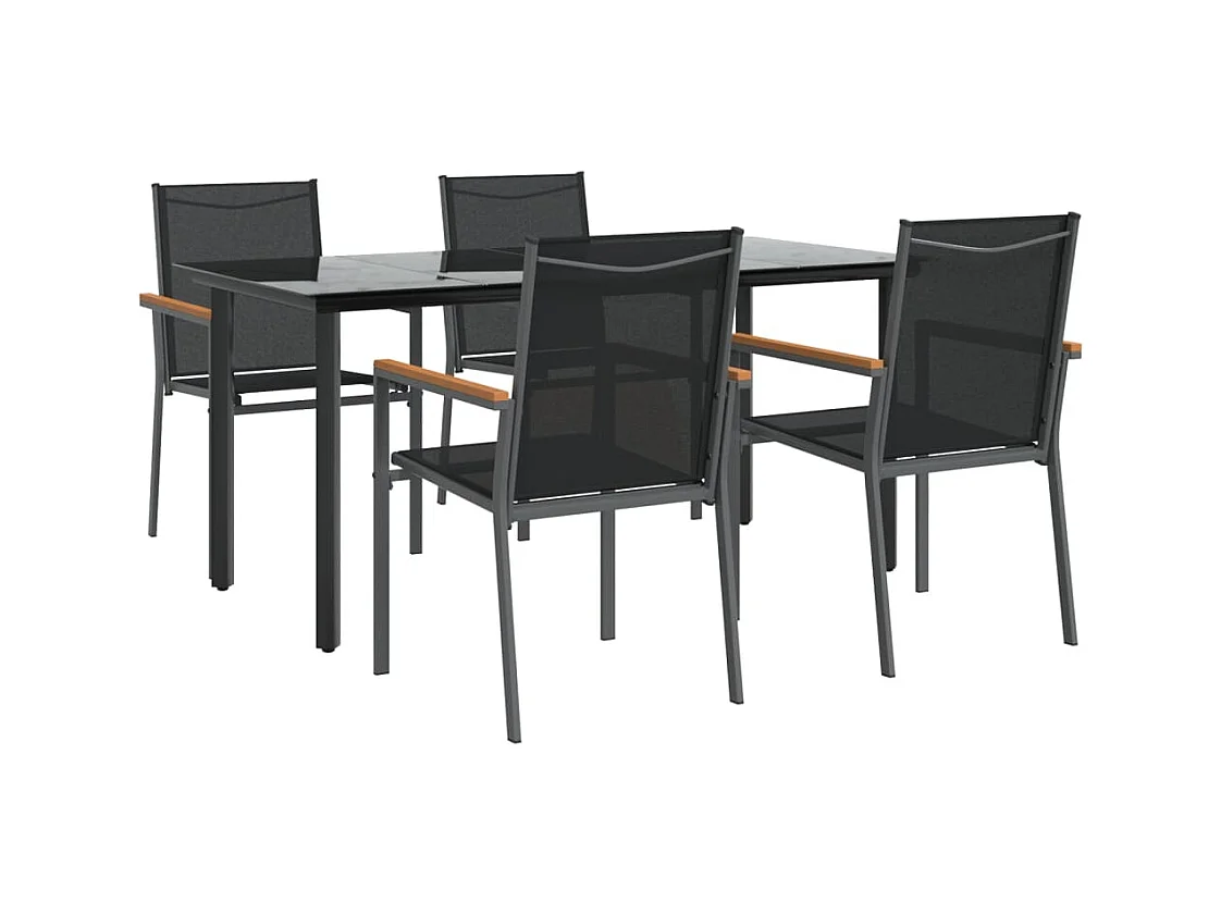 Ivanna  Ensemble à manger de jardin 5 pcs noir textilène et acier