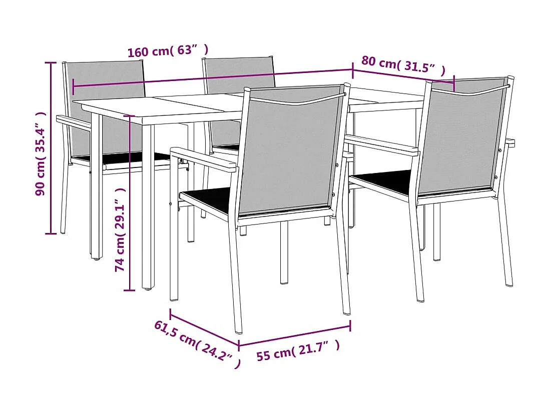 Ivanna  Ensemble à manger de jardin 5 pcs noir textilène et acier
