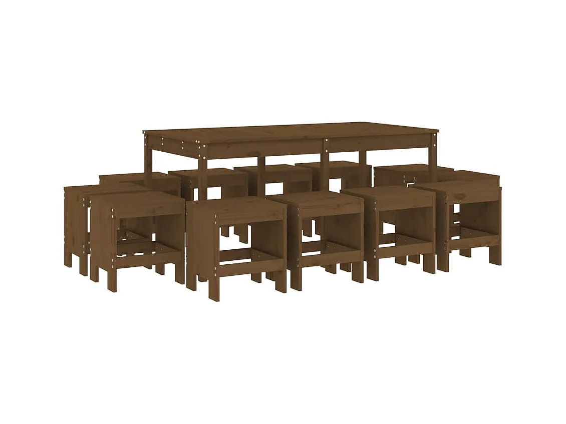 Castleisland  Ensemble à manger de jardin 13 pcs marron miel bois pin massif