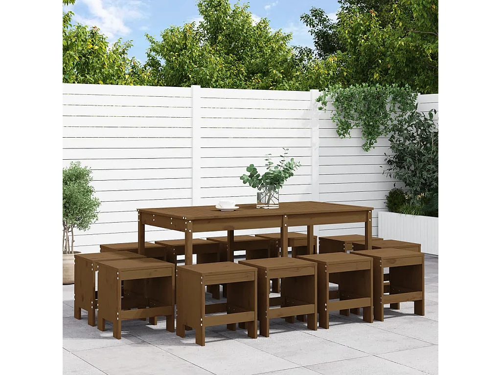 Castleisland  Ensemble à manger de jardin 13 pcs marron miel bois pin massif