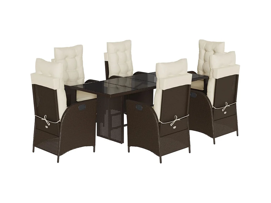 Emory  7-delige Tuinset met kussens poly rattan bruin