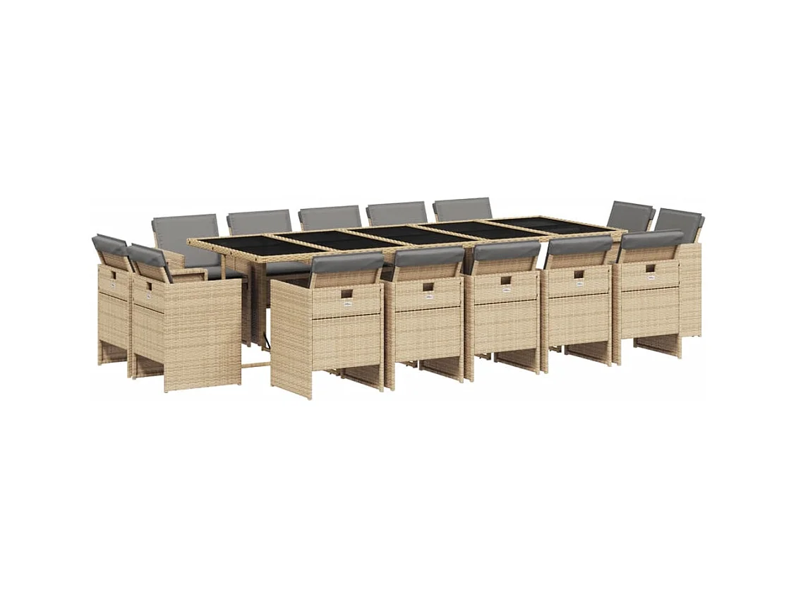Jeroen  15-delige Tuinset met kussens poly rattan gemengd beige
