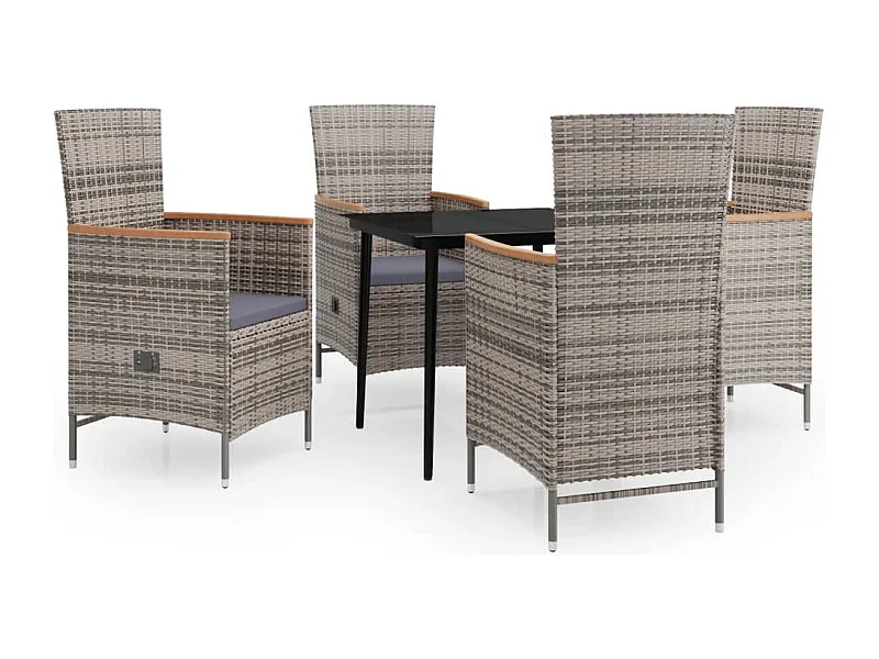 Zeldrik  Ensemble à manger de jardin avec coussins 5 pcs Gris