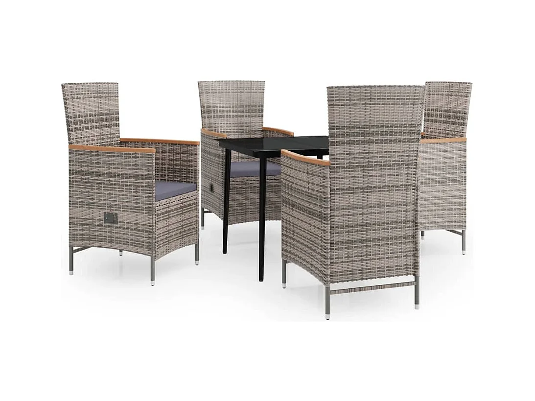 Zeldrik  Ensemble à manger de jardin avec coussins 5 pcs Gris