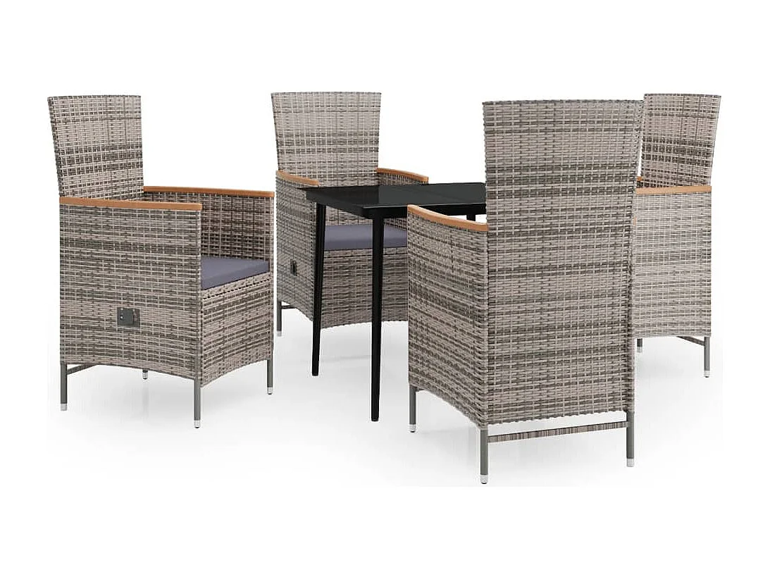 Zeldrik  Ensemble à manger de jardin avec coussins 5 pcs Gris