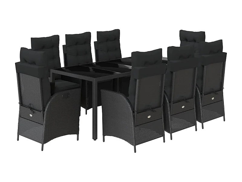 Chris David  Set de comedor de jardín 9 pzas y cojines ratán sintético negro