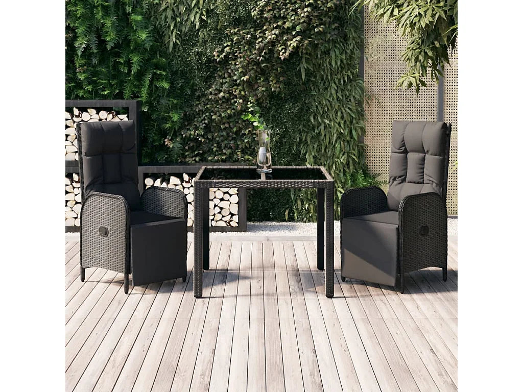 Prolenta Premium -  3-delige Tuinset met kussens poly rattan zwart