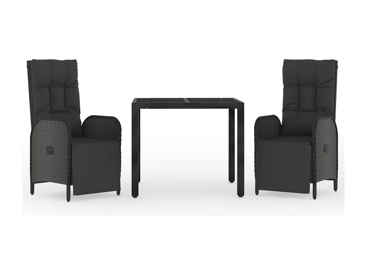 Prolenta Premium -  3-delige Tuinset met kussens poly rattan zwart