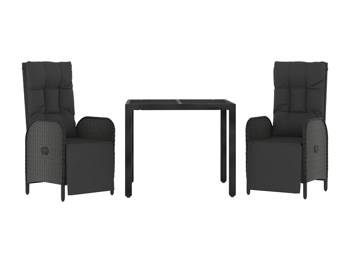 Prolenta Premium -  3-delige Tuinset met kussens poly rattan zwart