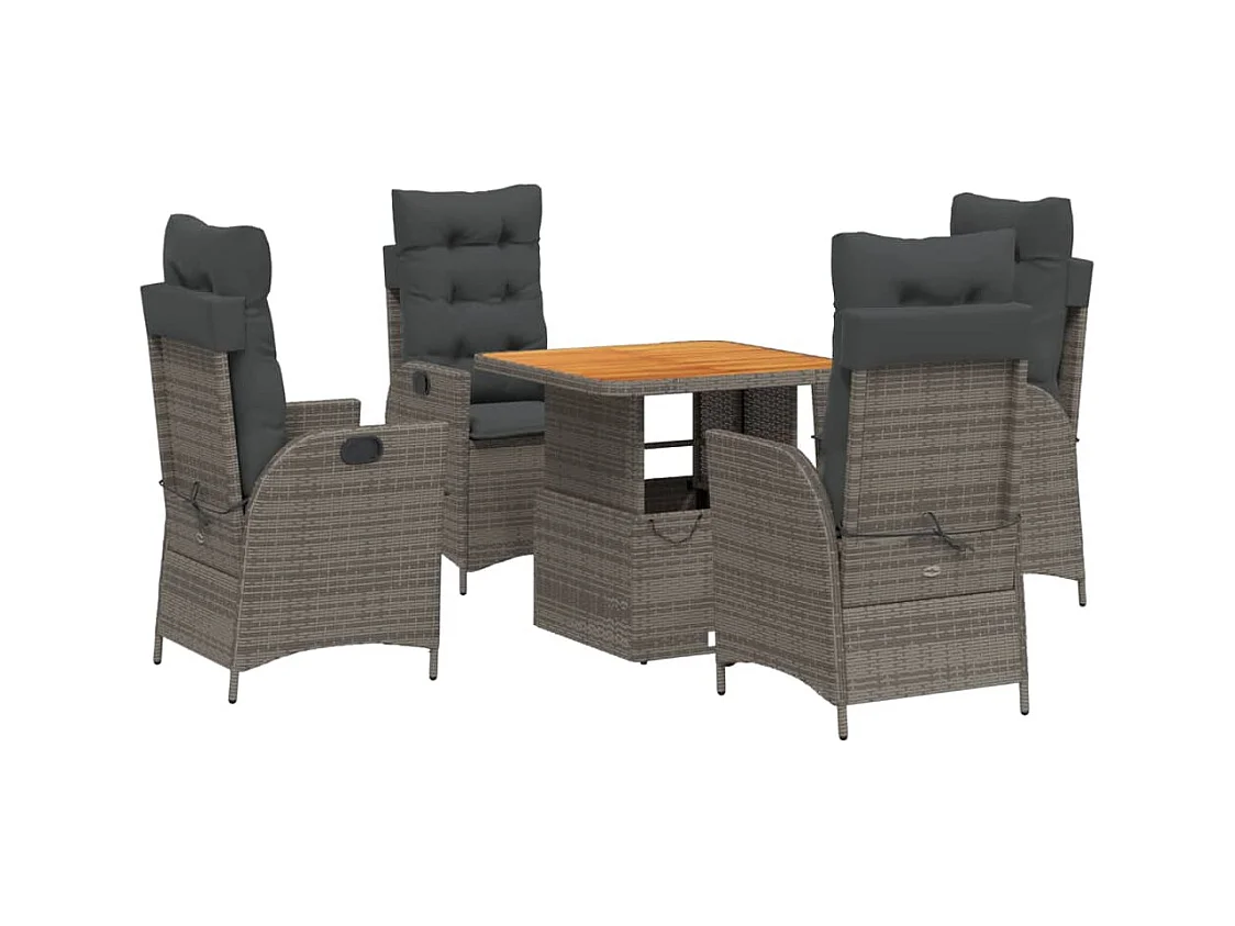 Myrvin  5-delige Tuinset met kussens poly rattan grijs