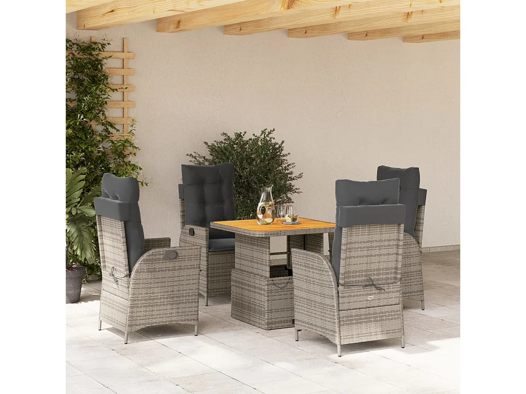 Myrvin  Ensemble à manger de jardin 5 pcs coussins gris résine tressée