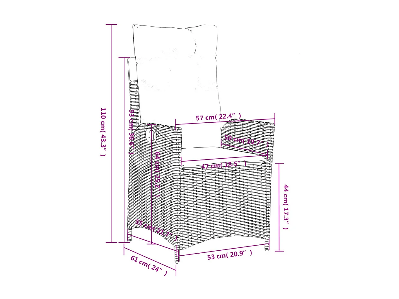 Myrvin  Ensemble à manger de jardin 5 pcs coussins gris résine tressée
