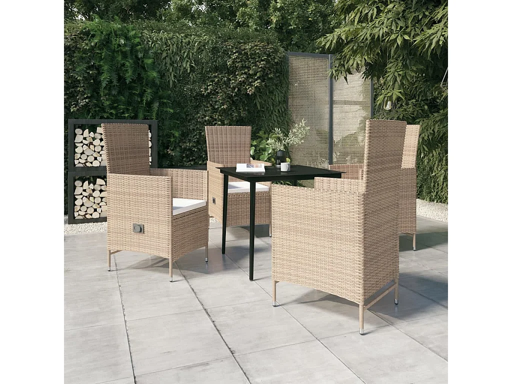 Zeldrik  Ensemble à manger de jardin avec coussins 5 pcs Beige