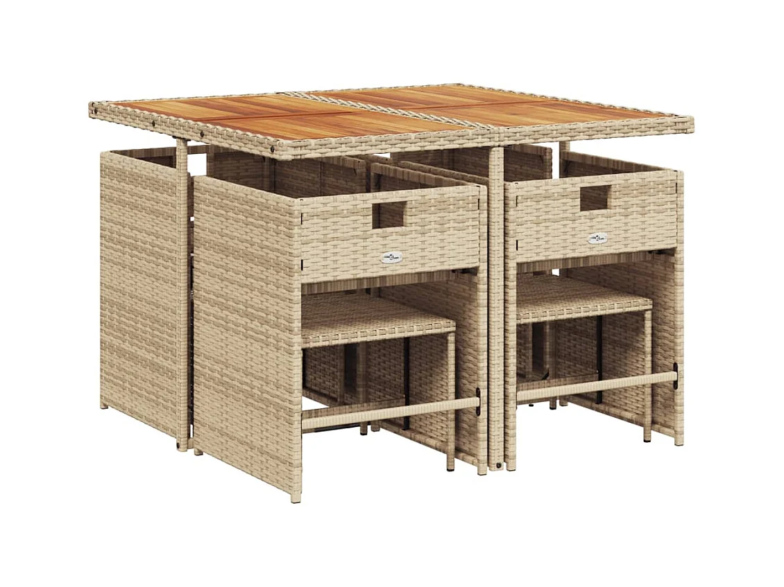 Zenn  9-delige Tuinset met kussens poly rattan beige