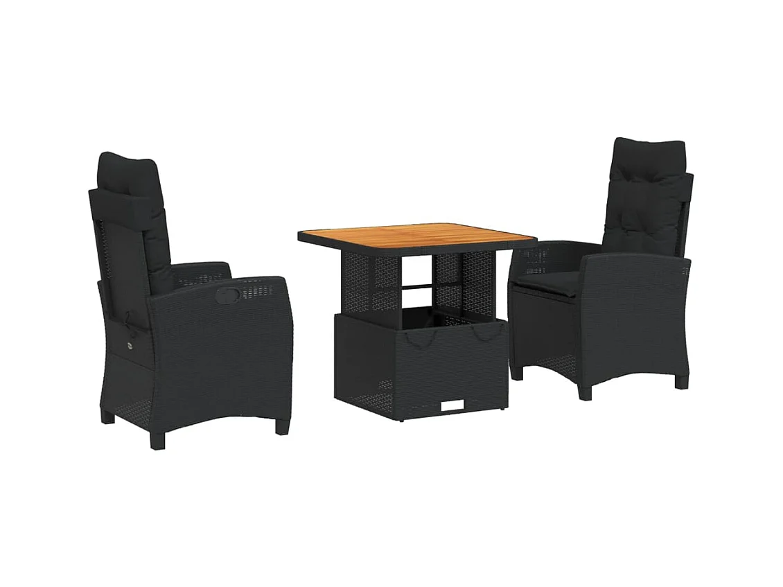 Isyra  Set comedor de jardín 3 pzas con cojines ratán sintético negro