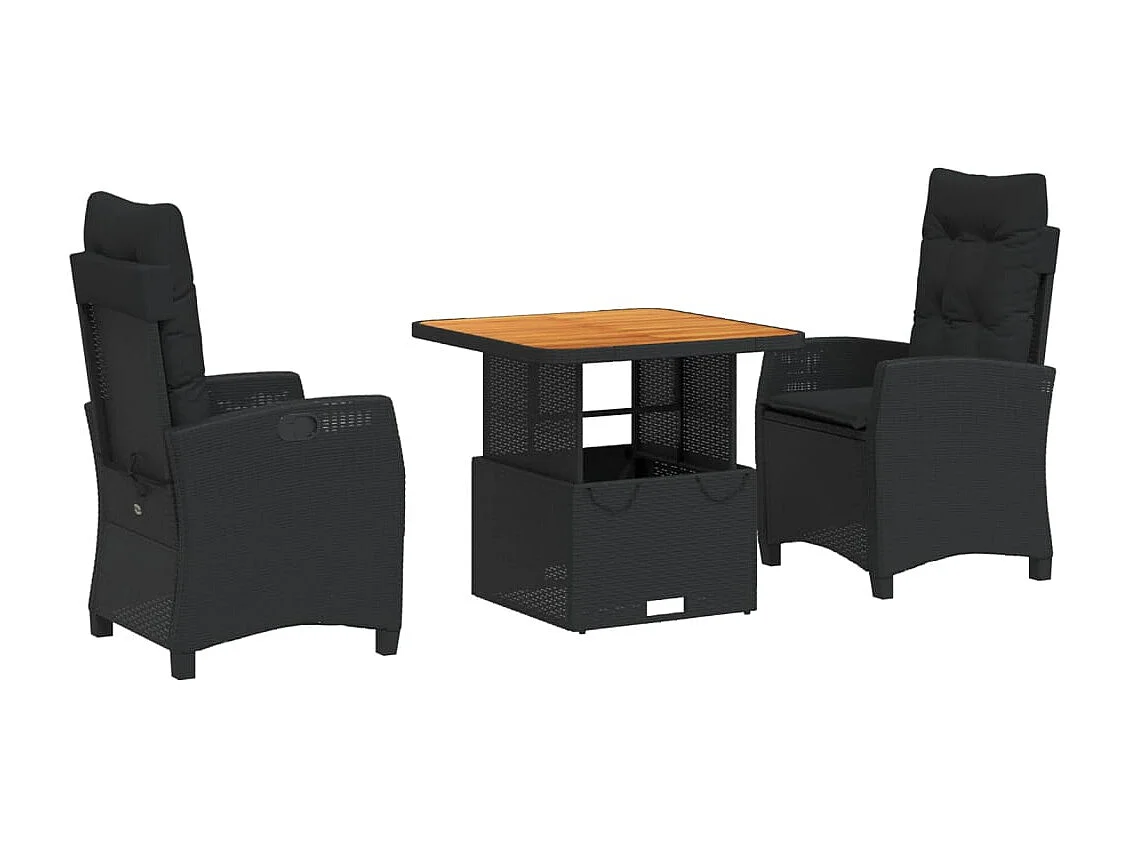 Isyra  Set comedor de jardín 3 pzas con cojines ratán sintético negro