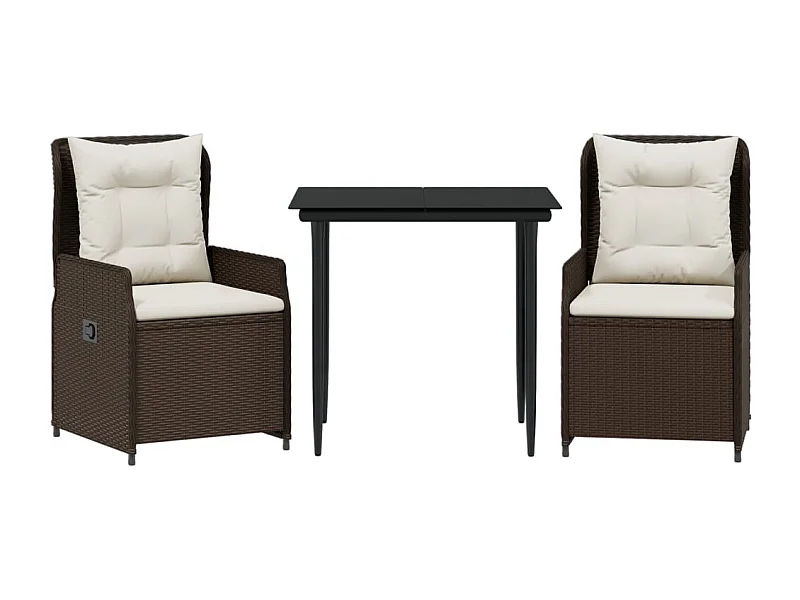 Tilly  Set comedor de jardín 3 piezas y cojines ratán sintético marrón