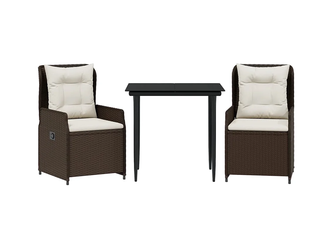 Tilly  Set comedor de jardín 3 piezas y cojines ratán sintético marrón