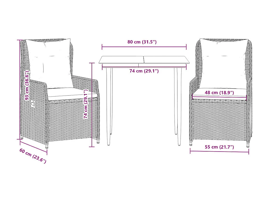 Tilly  3-delige Tuinset met kussens poly rattan bruin