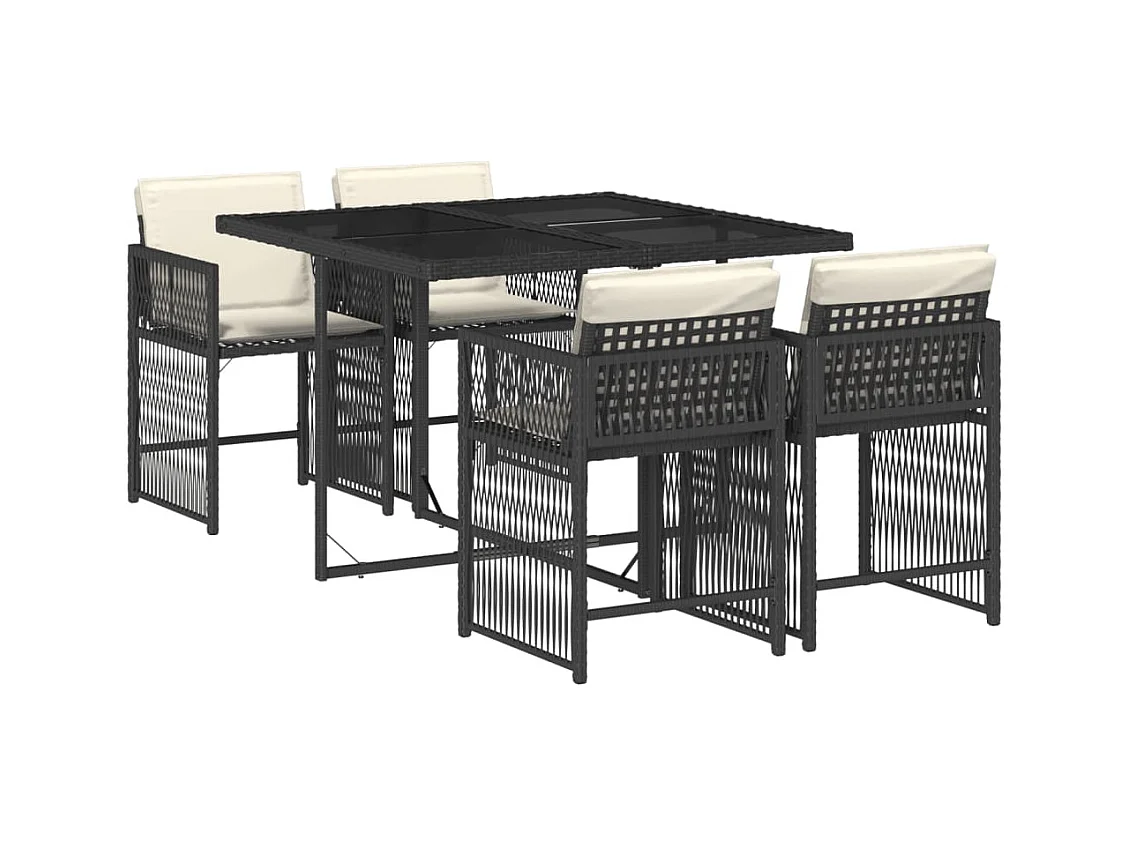 Jeffersontown  Set de muebles jardín 5 pzas con cojines ratán sintético negro