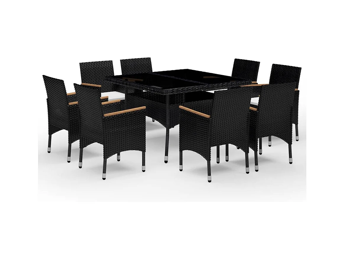 Løgumkloster  9-delige Tuinset poly rattan en acaciahout zwart