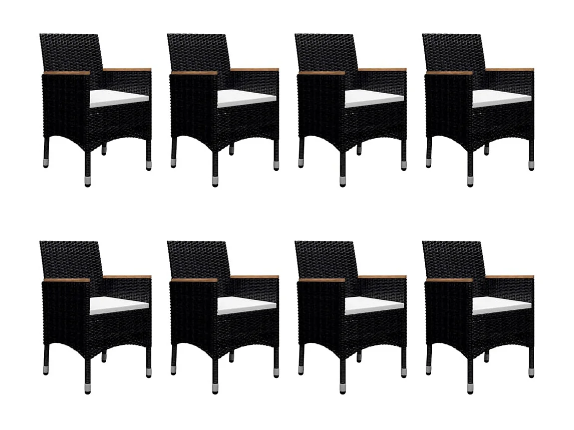Løgumkloster  Ensemble à manger de jardin 9 pcs Résine tressée et acacia Noir