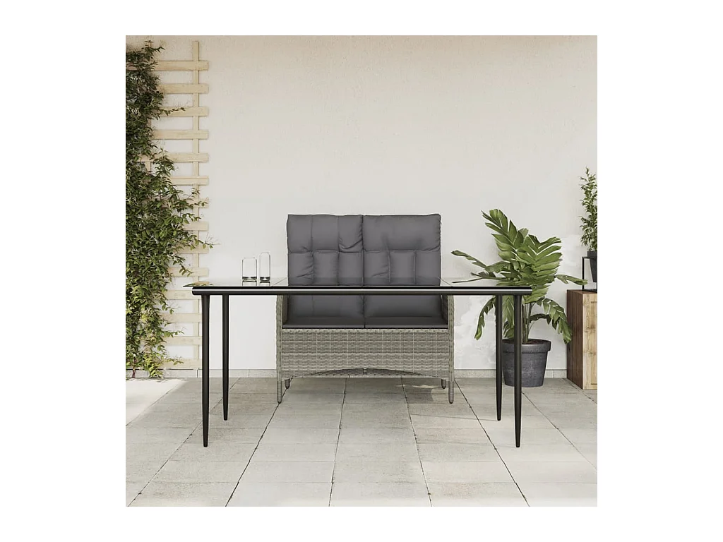 Kjarvis  Ensemble à manger jardin et coussins 2 pcs gris rotin