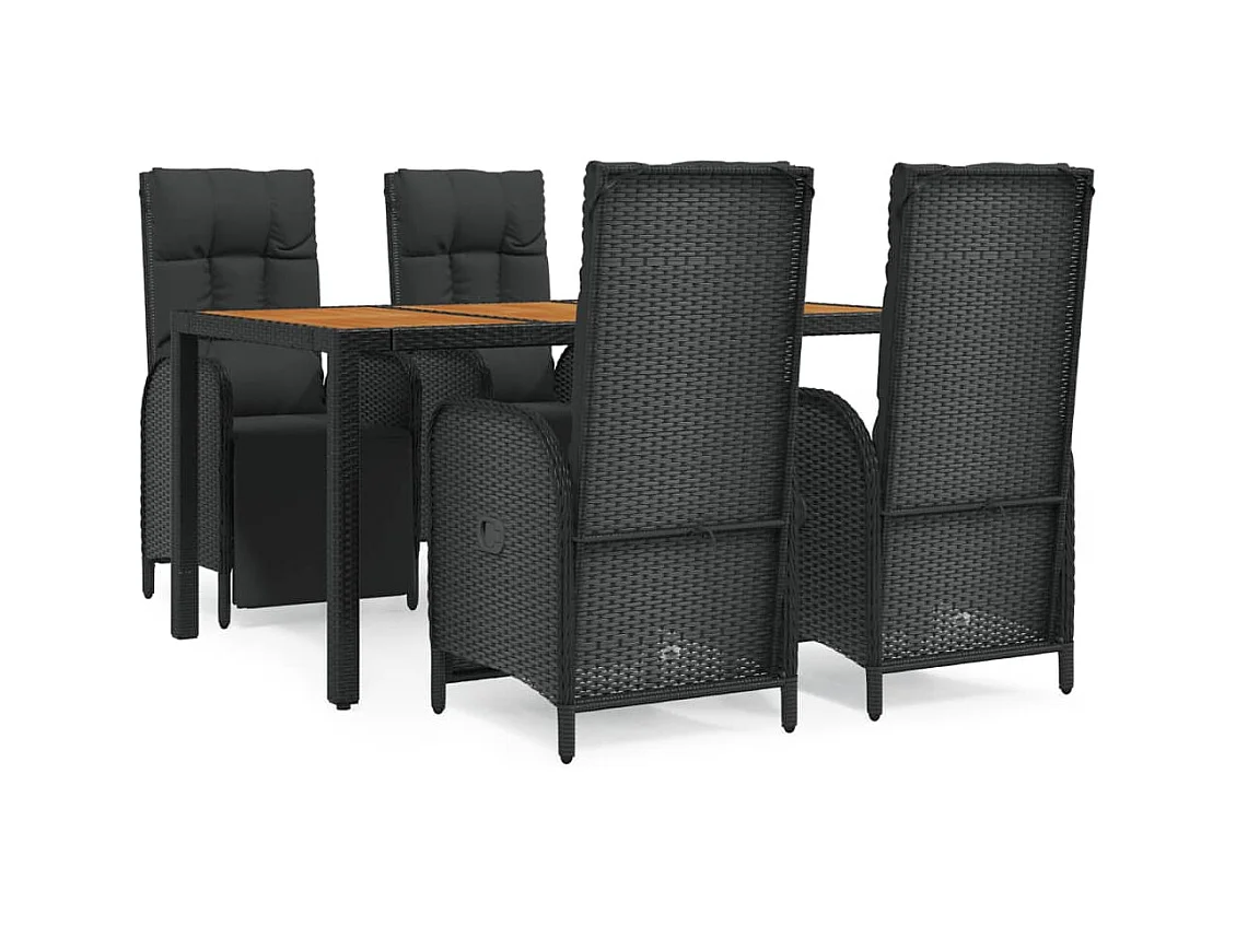 Afragola  Ensemble à manger de jardin coussins 5pcs Noir Résine tressée