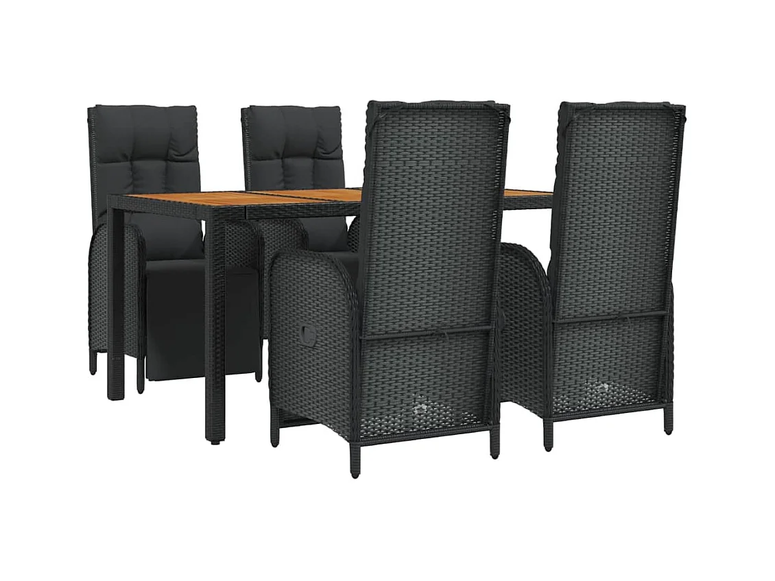 Afragola  Ensemble à manger de jardin coussins 5pcs Noir Résine tressée