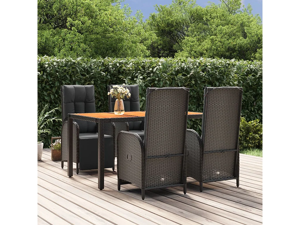 Afragola  Ensemble à manger de jardin coussins 5pcs Noir Résine tressée