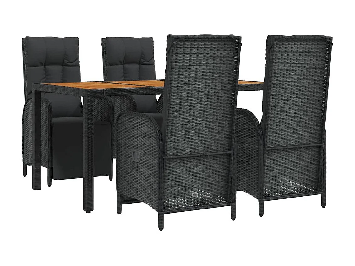 Afragola  Ensemble à manger de jardin coussins 5pcs Noir Résine tressée