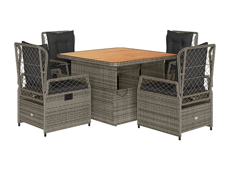 Ylva  5-delige Tuinset met kussens poly rattan grijs