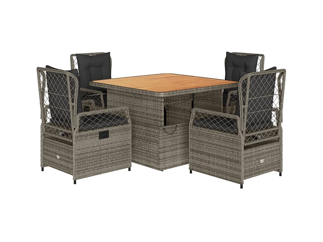 Ylva  Ensemble à manger de jardin 5 pcs coussins gris résine tressée