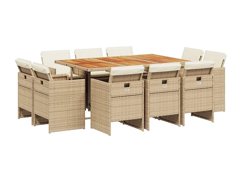 Jeroen  Set comedor de jardín 11 pzas con cojines ratán sintético beige