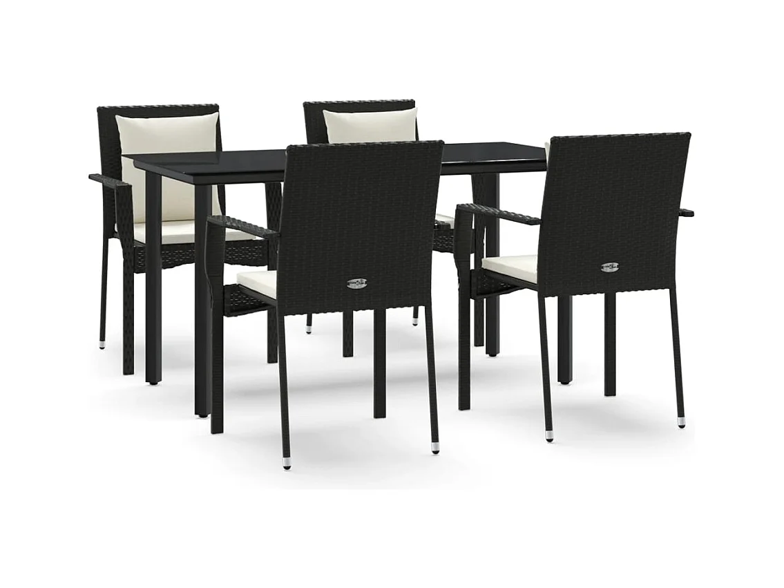 Rhett Logan  Ensemble à manger de jardin coussins 5pcs Noir Résine tressée
