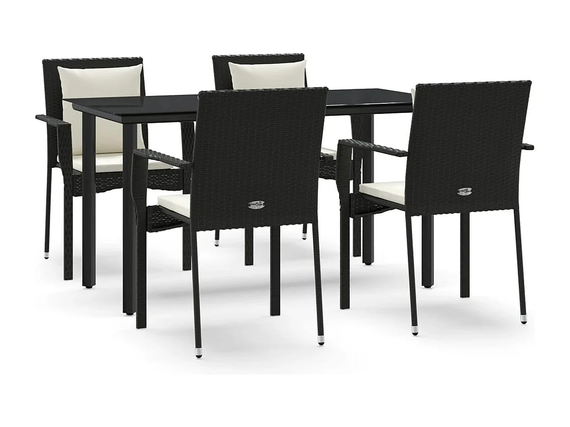 Rhett Logan  Ensemble à manger de jardin coussins 5pcs Noir Résine tressée