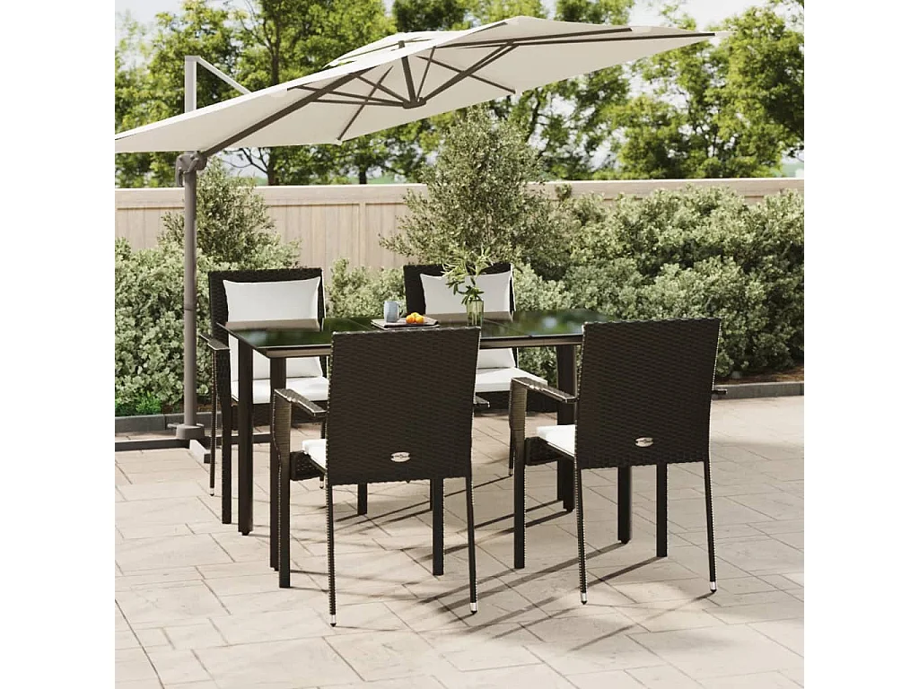 Rhett Logan  Ensemble à manger de jardin coussins 5pcs Noir Résine tressée