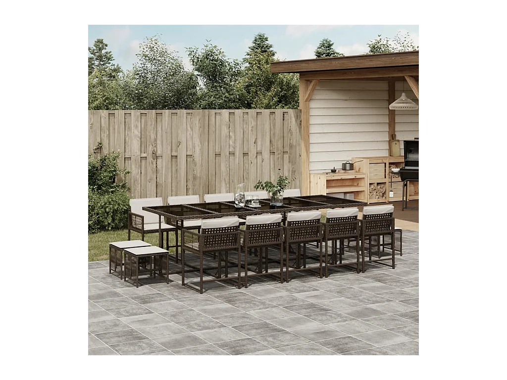 Xeli  Ensemble à manger de jardin avec coussins 15 pcs marron rotin