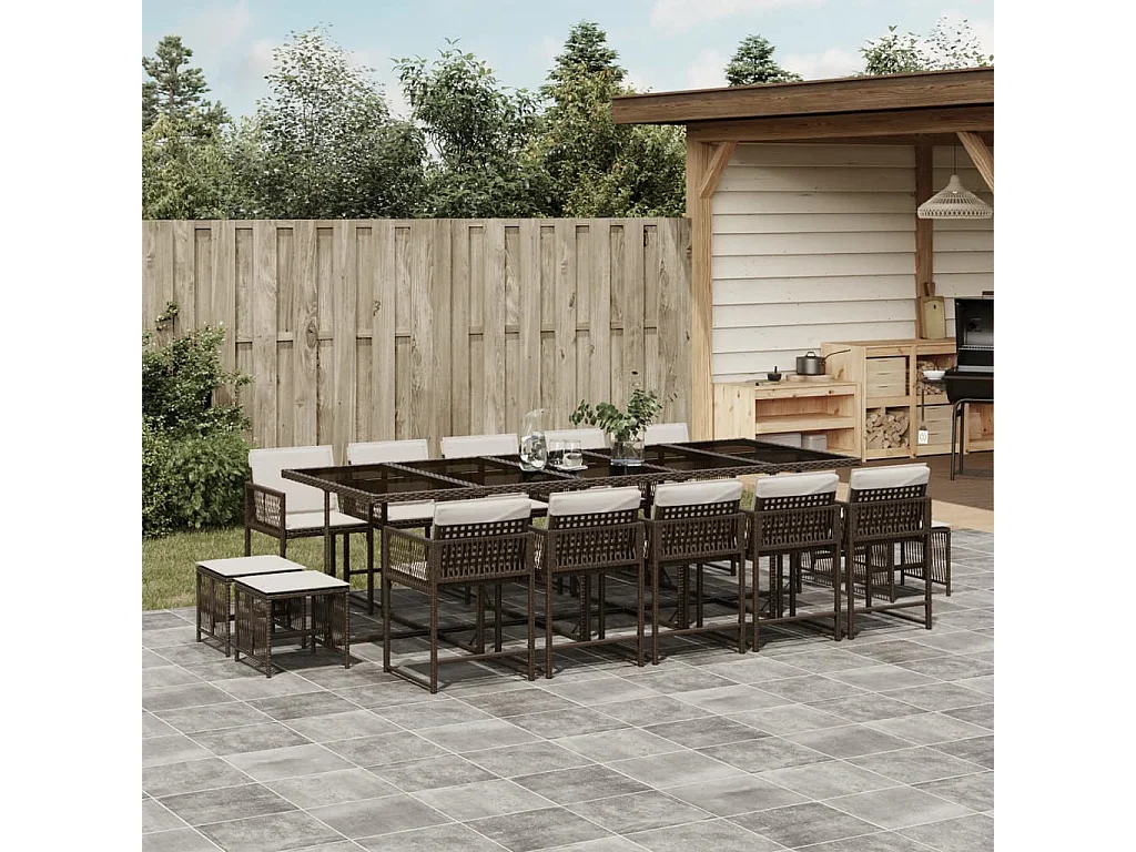 Xeli  Ensemble à manger de jardin avec coussins 15 pcs marron rotin