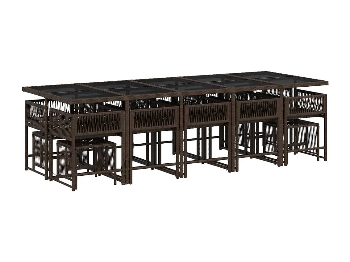 Xeli  Ensemble à manger de jardin avec coussins 15 pcs marron rotin