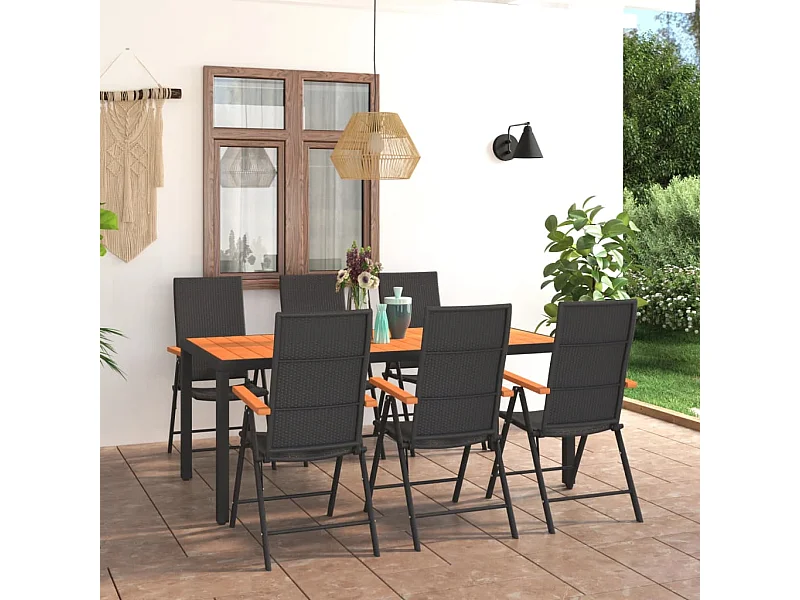 Garden Furniture -  Ensemble à manger de jardin 7 pcs noir et marron