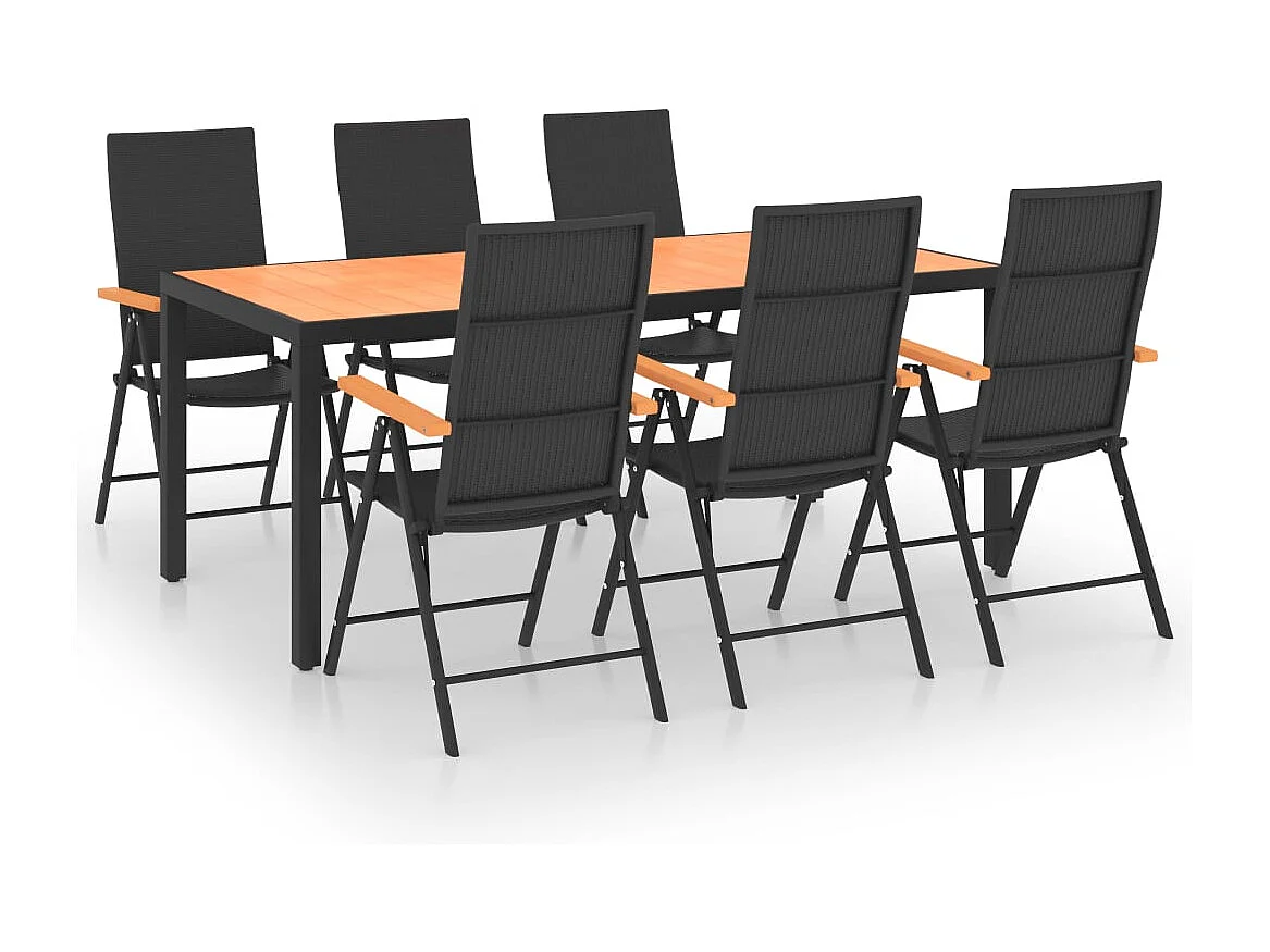 Garden Furniture -  Ensemble à manger de jardin 7 pcs noir et marron