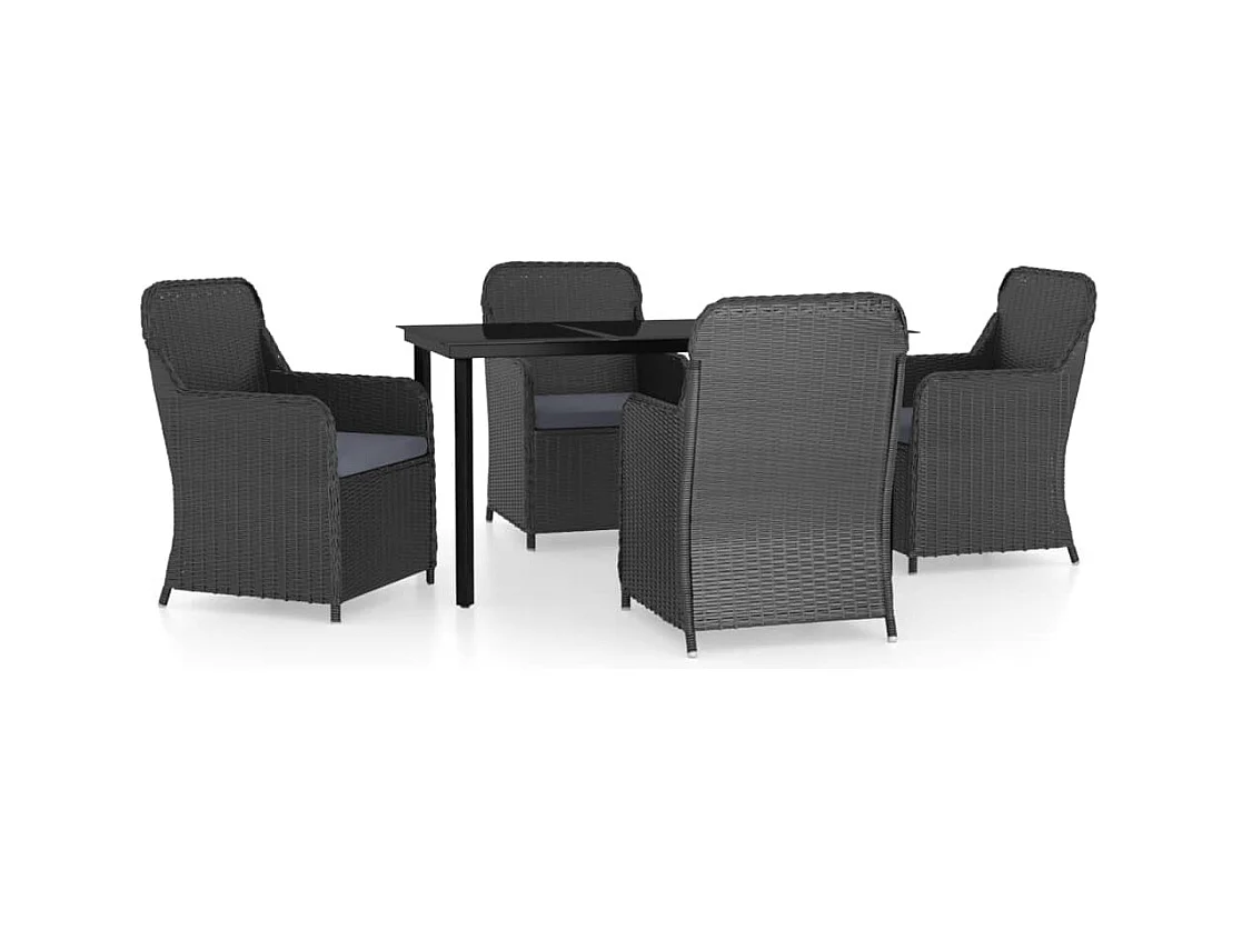 Bergeijk  Ensemble à manger de jardin avec coussins 5 pcs Noir