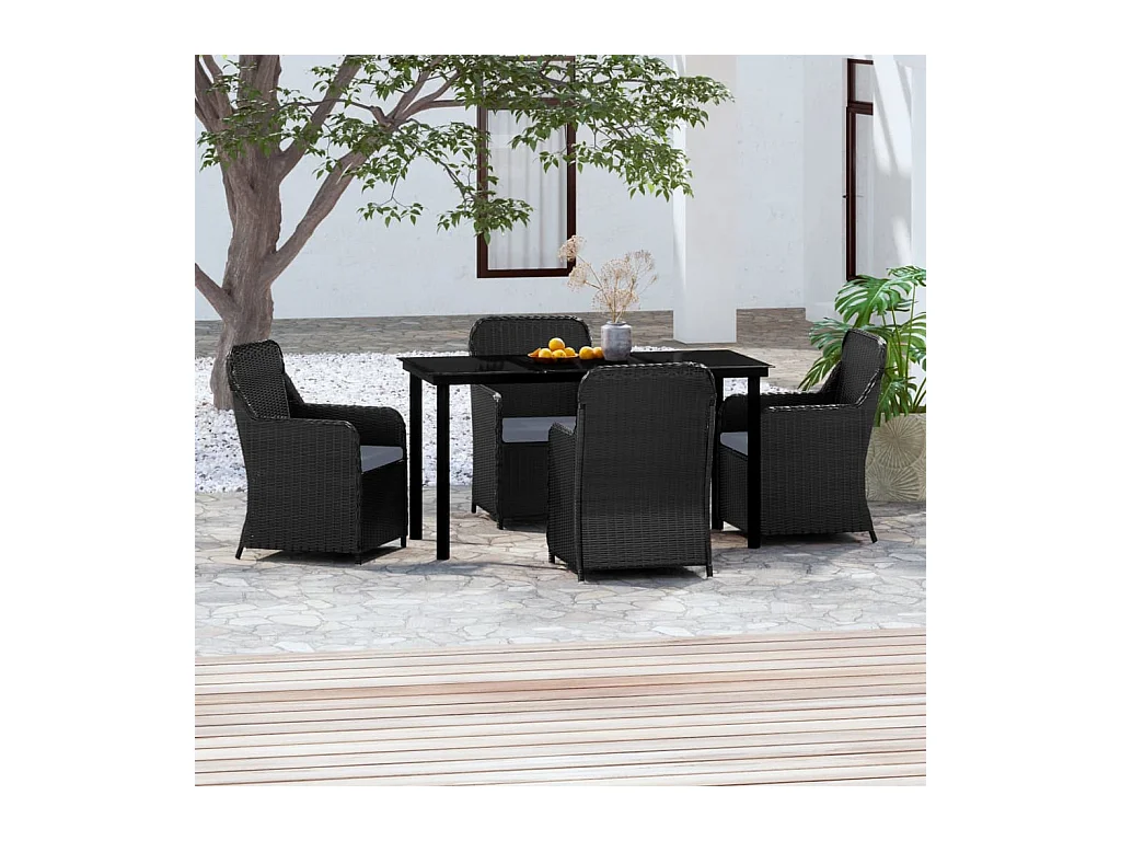 Bergeijk  Ensemble à manger de jardin avec coussins 5 pcs Noir