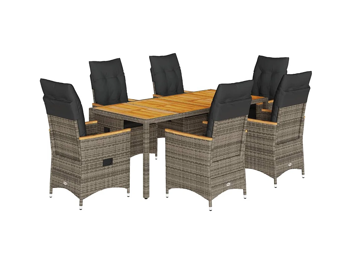 Staunton  Ensemble à manger de jardin et coussins 7 pcs gris rotin