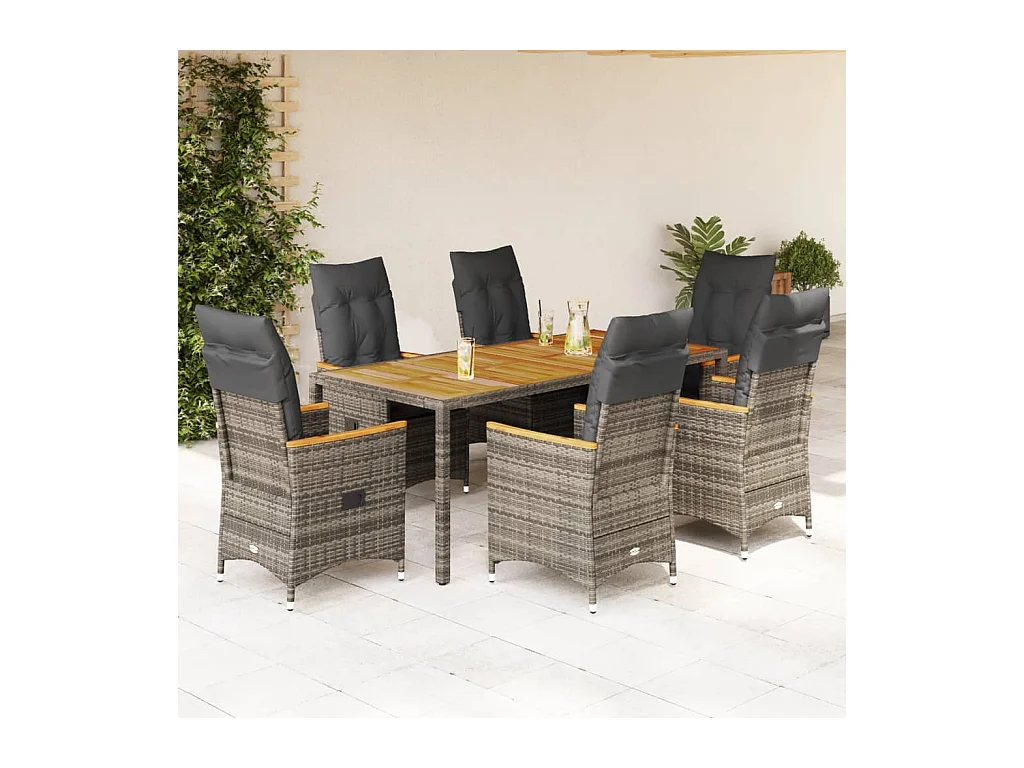 Staunton  Ensemble à manger de jardin et coussins 7 pcs gris rotin