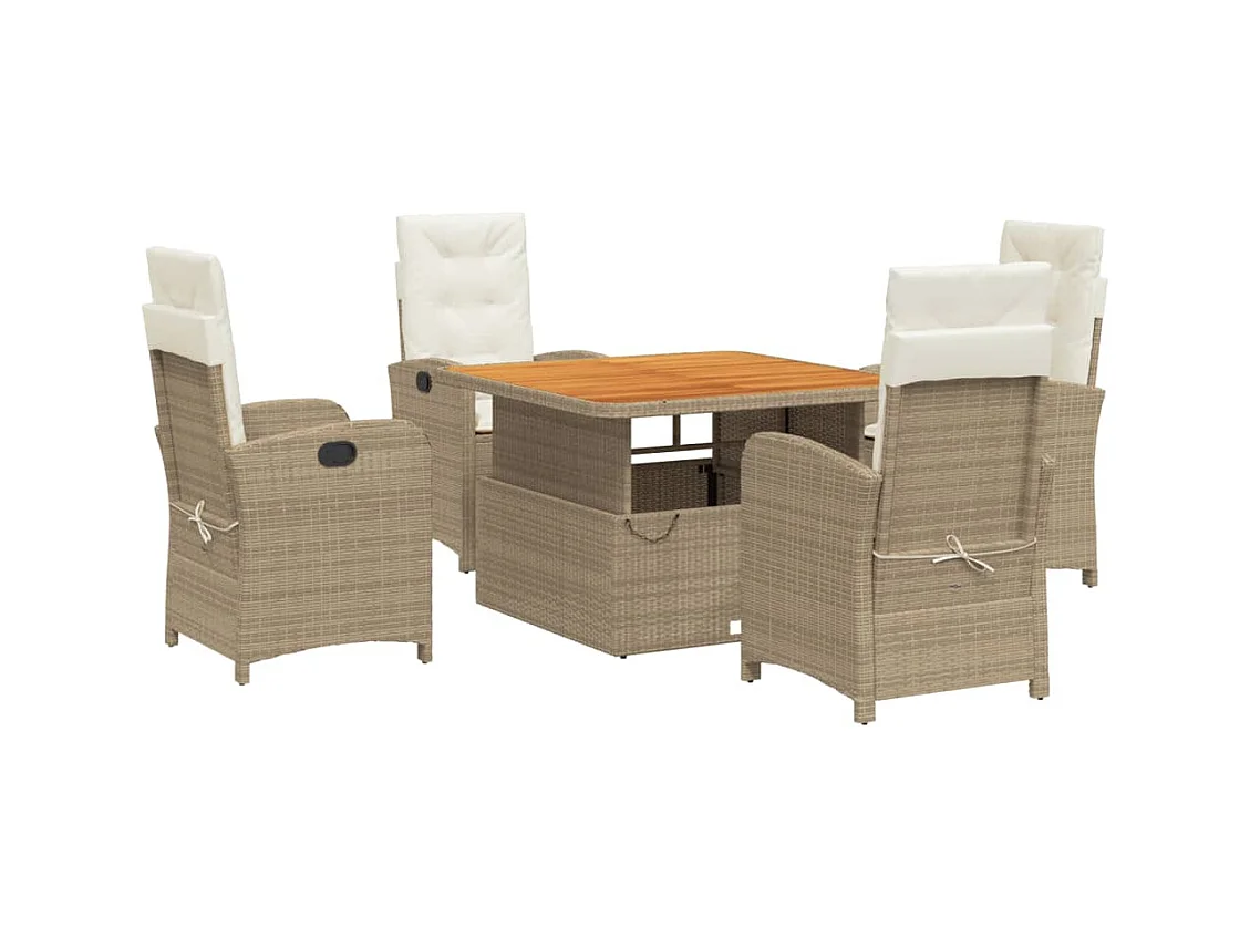 Gorham  Ensemble à manger de jardin avec coussins 5pcs Beige poly rotin