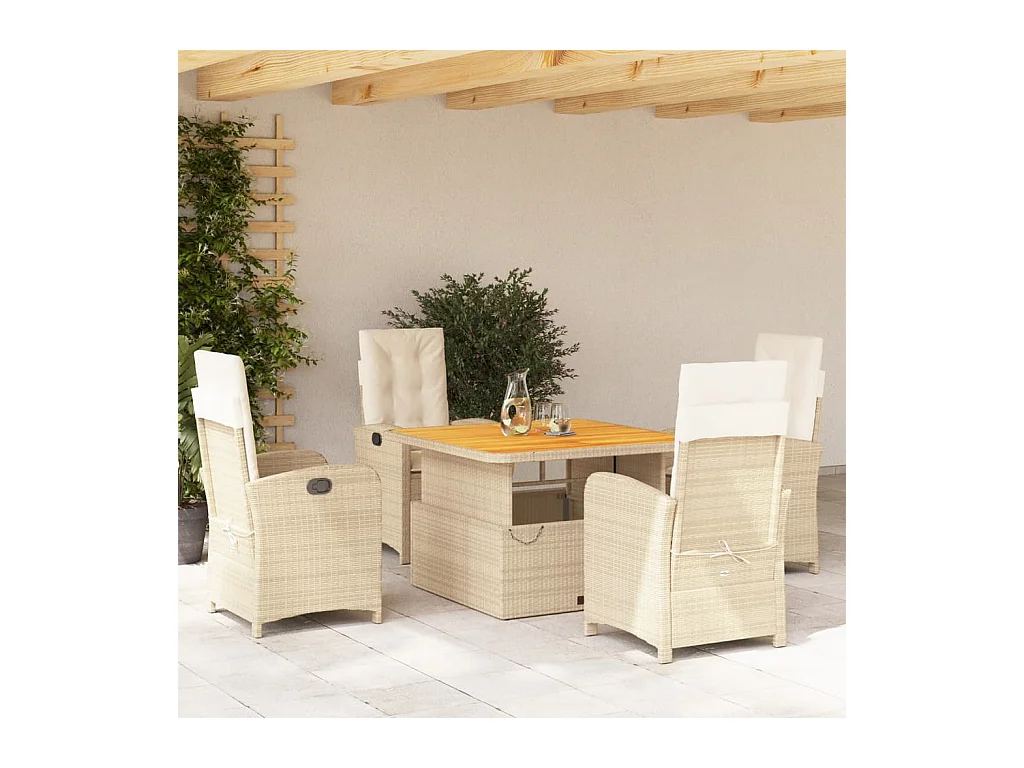 Gorham  Ensemble à manger de jardin avec coussins 5pcs Beige poly rotin