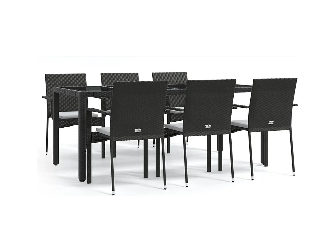Daniela Patricia  Ensemble à manger de jardin coussins 7pcs Noir Résine tressée